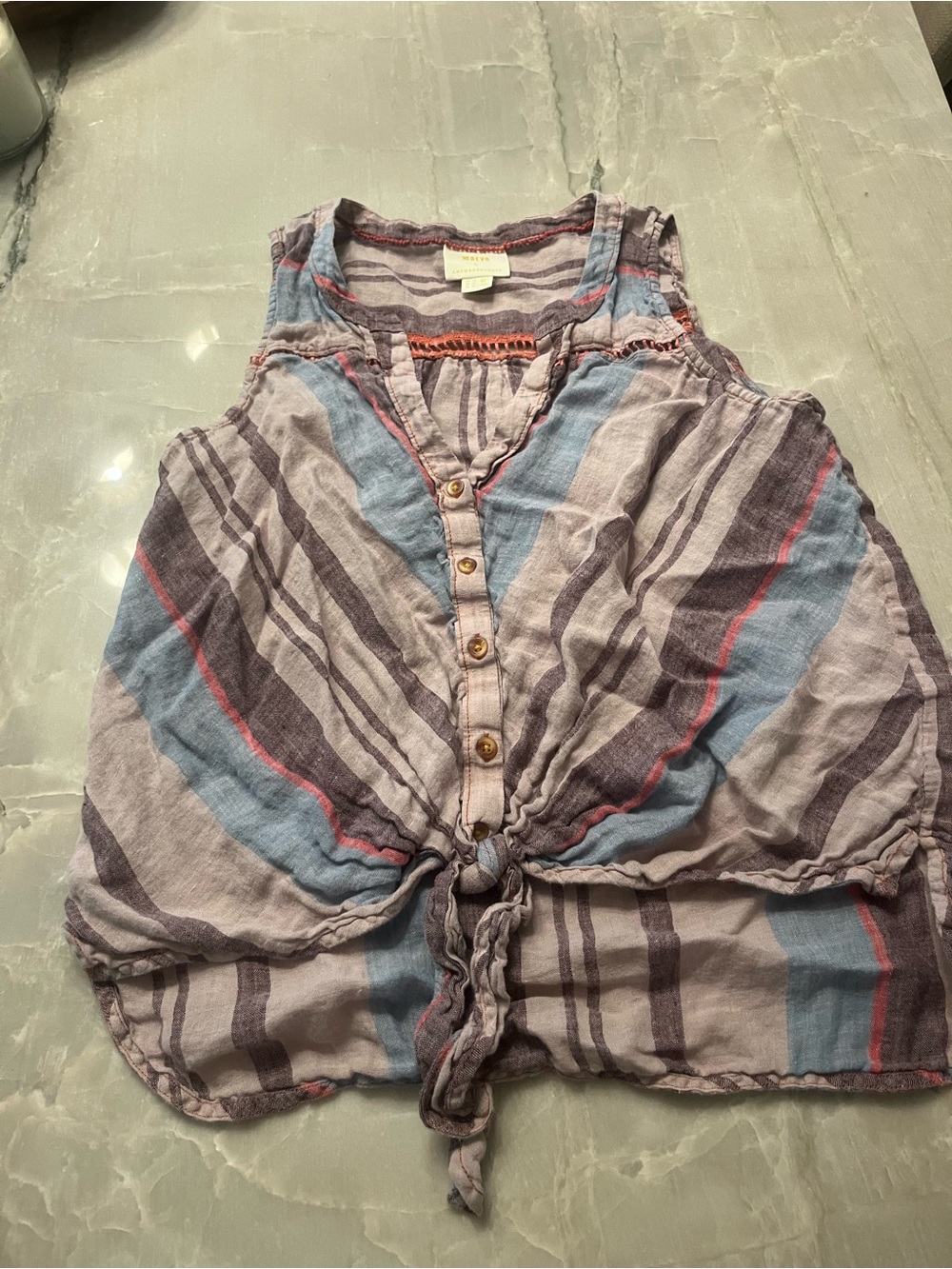 Maeve Striped Tie-Front Tank Top in Gray, Blue & Pink